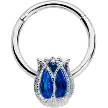 Load image into Gallery viewer, 16G 3/8 Blue Gem Petals Tulip Flower Hinged Segment Ring