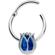 Load image into Gallery viewer, 16G 3/8 Blue Gem Petals Tulip Flower Hinged Segment Ring