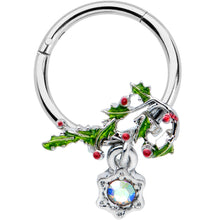 Load image into Gallery viewer, 16G 3/8 Aurora CZ Candy Cane Holly Christmas Hinged Segment Ring