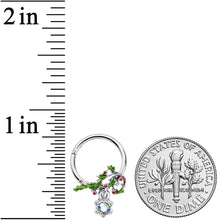 Load image into Gallery viewer, 16G 3/8 Aurora CZ Candy Cane Holly Christmas Hinged Segment Ring