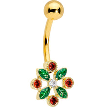 Load image into Gallery viewer, Clear Red Gem Gold Tone Crest Christmas Belly Ring