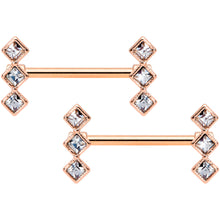 Load image into Gallery viewer, 14G 9/16 Clear Gem Rose Gold Tone Triple Rhombus Nipple Ring Set