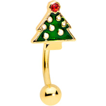 Load image into Gallery viewer, 16G 5/16 Red Gem Gold Hue Star Christmas Tree Curved Eyebrow Ring