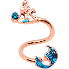 Load image into Gallery viewer, Aqua Gem Rose Gold Tone Gazing Mermaid Spiral Twister Belly Ring
