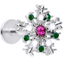 Load image into Gallery viewer, 16G 5/16 Clear Pink Green Gem Snowflake Labret Monroe Tragus