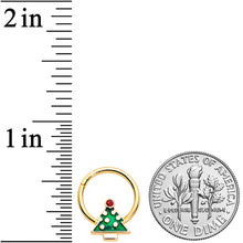 Load image into Gallery viewer, 16G 3/8 Red Gem Gold Tone Christmas Tree Hinged Segment Ring