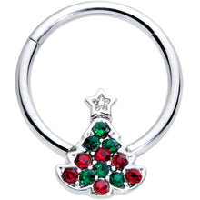 Load image into Gallery viewer, 16G 3/8 Red Green Gem Starry Christmas Tree Hinged Segment Ring
