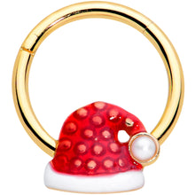 Load image into Gallery viewer, 16G 3/8 Gold Tone Red Santa Hat Christmas Hinged Segment Ring
