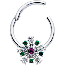 Load image into Gallery viewer, 16G 3/8 Clear Green Pink Gem Snowflake Hinged Segment Ring