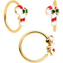 Load image into Gallery viewer, 20G 5/16 Gold Hue Santa Christmas Nose Hoop Bone L Shape Set of 3