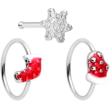 Load image into Gallery viewer, 20G 5/16 Clear Gem Snowflake Stocking Nose Bone Hoop Set of 3