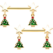 Load image into Gallery viewer, 14G 9/16 Red Gem Gold Tone Star Christmas Tree Nipple Ring Set