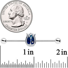 Load image into Gallery viewer, 14G Blue Gem Tulip Flower Industrial Barbell 38mm