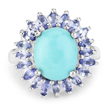 Load image into Gallery viewer, 6.10 Carat Genuine Larimar and Tanzanite .925 Sterling Silver Ring