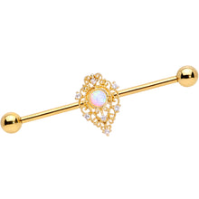 Load image into Gallery viewer, 14G White Synthetic Opal Gold Tone Oval Industrial Barbell 38m