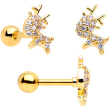 Load image into Gallery viewer, 16G 1/4 Clear CZ Gem Gold Hue Christmas Tragus Earring Set of 3