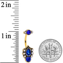 Load image into Gallery viewer, Clear Blue Gem Gold Tone Heirloom Oval Belly Ring