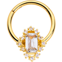Load image into Gallery viewer, 16G 3/8 Clear CZ Gem Gold Hue Regal Rectangle Hinged Segment Ring