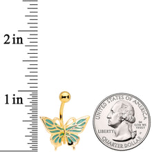 Load image into Gallery viewer, Gold Tone Green Inlay Butterfly Belly Ring