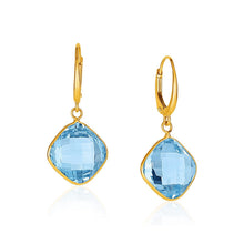 Load image into Gallery viewer, Drop Earrings with Blue Topaz Cushion Briolettes in 14k Yellow Gold