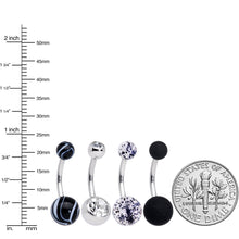 Load image into Gallery viewer, Clear Gem Beauty in Black UV Glow Marbelized Belly Ring Set of 4