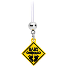 Load image into Gallery viewer, Clear Bioplast Yellow Baby on Board Sign Dangle Pregnancy Belly Ring