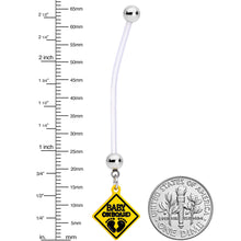 Load image into Gallery viewer, Clear Bioplast Yellow Baby on Board Sign Dangle Pregnancy Belly Ring
