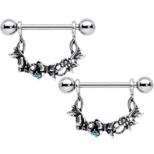 Load image into Gallery viewer, 14G 9/16 Aqua Gem Abstract Bow Butterfly Dangle Nipple Ring Set