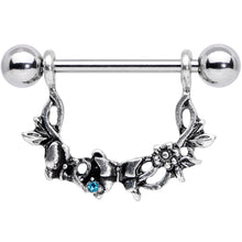 Load image into Gallery viewer, 14G 9/16 Aqua Gem Abstract Bow Butterfly Dangle Nipple Ring Set
