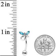 Load image into Gallery viewer, Blue Clear Gem Loop Butterfly Top Mount Belly Ring