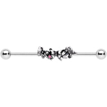 Load image into Gallery viewer, 14G Pink Gem Butterfly Array Flower Industrial Barbell 38mm