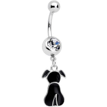Load image into Gallery viewer, Clear Gem Black Sitting Dog Dangle Belly Ring
