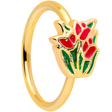 Load image into Gallery viewer, 18G 3/8 Gold Tone Springtime Red Tulip Flowers Nose Hoop