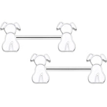 Load image into Gallery viewer, 14G 9/16 White Sitting Dog Barbell Nipple Ring Set