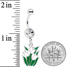 Load image into Gallery viewer, Clear Gem White Spring Tulip Flowers Dangle Belly Ring