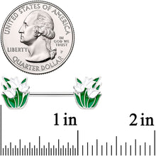 Load image into Gallery viewer, 14G 9/16 White Spring Tulip Flowers Barbell Nipple Ring Set