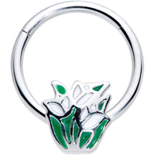 Load image into Gallery viewer, 16G 3/8 Springtime White Tulip Flowers Hinged Segment Ring