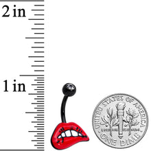 Load image into Gallery viewer, Clear Gem Black Red Sneering Bite Lips Belly Ring
