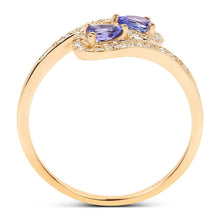 Load image into Gallery viewer, 0.42 Carat Genuine Tanzanite and White Diamond 14K Yellow Gold Ring