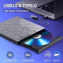 Load image into Gallery viewer, High-Speed USB 3.0 External CD/DVD Drive with Burner – Plug & Play, Windows & Mac Compatible