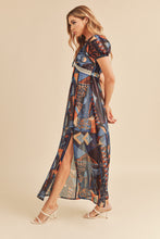 Load image into Gallery viewer, Lace Detail Slit Geometric Print Short Sleeve Comfortable Maxi Dress For Women, Elegant Lace, Alluring Slit, Sophisticated Geometric Print for Casual & Dressy Occasions