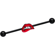 Load image into Gallery viewer, 14G Black Red Sneering Bite Lips Industrial Barbell 38mm