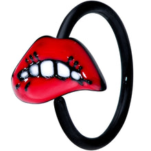 Load image into Gallery viewer, 18G 3/8 Black Red Sneering Bite Lips Nose Hoop