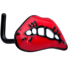 Load image into Gallery viewer, 20G 7mm Black Red Sneering Bite Lips L Shaped Nose Ring