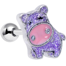 Load image into Gallery viewer, 16G 1/4 Happy Purple Hippo Cartilage Tragus Earring