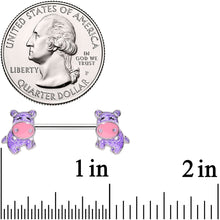 Load image into Gallery viewer, 14G 9/16 Happy Purple Hippo Barbell Nipple Ring Set