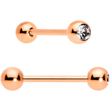 Load image into Gallery viewer, Clear Gem Rose Gold Tone Heart Pink Grey Barbell Tongue Ring Set of 4