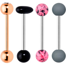 Load image into Gallery viewer, Clear Gem Rose Gold Tone Heart Pink Grey Barbell Tongue Ring Set of 4