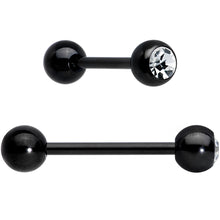 Load image into Gallery viewer, Clear Gem Black Purple Heart Matte Stripe Barbell Tongue Ring Set of 4