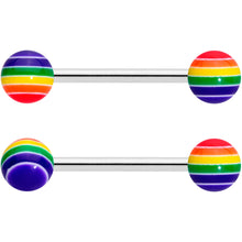 Load image into Gallery viewer, Clear Gem Gold Tone Heart Rainbow Matte Barbell Tongue Ring Set of 4